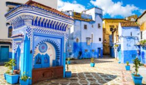 Beautiful view of the square in the blue city of Chefchaouen