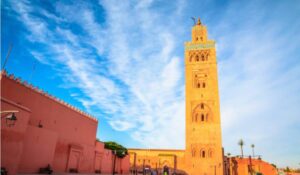Koutoubia Mosque minaret in old medina of Marrakesh, Morocco
