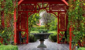 Marrakesh, Morocco fountain in the heart of the Anima Garden in Marrakesh