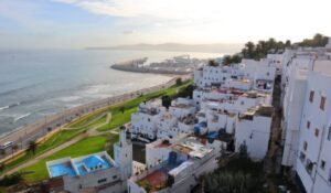 Sea view of the old city of Tangier from the Roman tombs