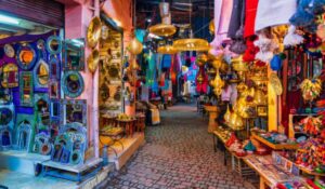 Typical souk market in the Medina of Marrakech, Morocco