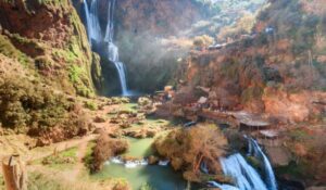 View of Ouzoud Waterfall in the mountain Atlas