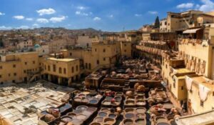 A general view of the Chouara Tannery in the Fes el Bali quarter of downtown Fez