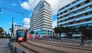 Casablanca, Morocco. Tramway passes in downtown Casablanca