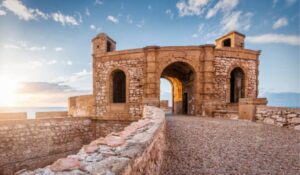Essaouira Old Medina Rampart Scala de la Kasbah Colorful Sunset Panorama over the Atlantic Ocean