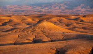 Sunset in the Agafay Desert just outside Marrakech town in Morocco
