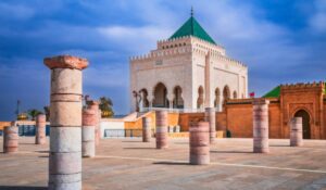 The Mausoleum of Mohammed V located across from the Hassan Tower Square