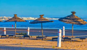 View of the Atlantic Ocean from the beach promenade of Agadir city