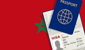 Visa to Morocco and Passport. Moroccan Flag Background Vector.