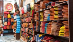Moroccan leather goods at a traditional tannery