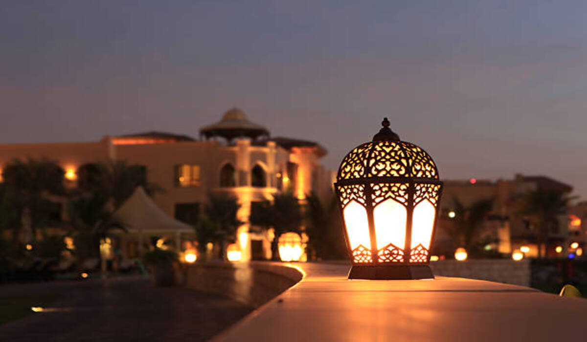 An arabesque lantern lamp Symbol of Ramadan times in Morocco